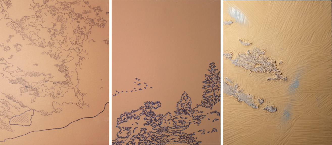 Linoleum blocks for Migrant Sky by William H. Hays