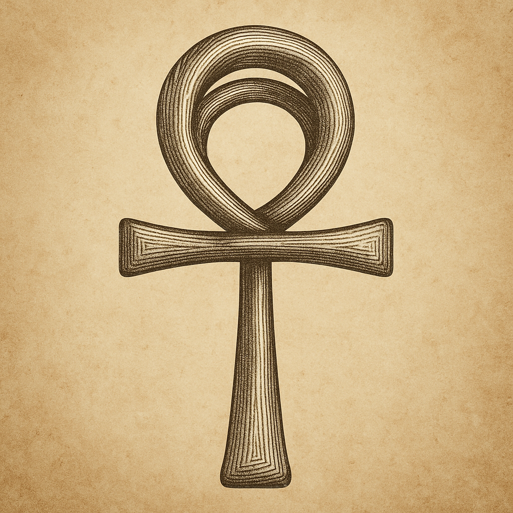 Ankh glyph with toroidal loop and polarity cross – breath circuit of the soul