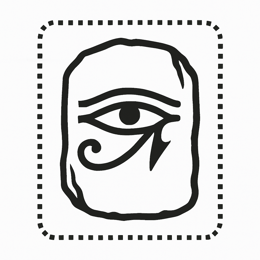 Stone tablet engraved with the Eye of Horus — symbol of frequency memory, sacred geometry, and light-based resonance held in form