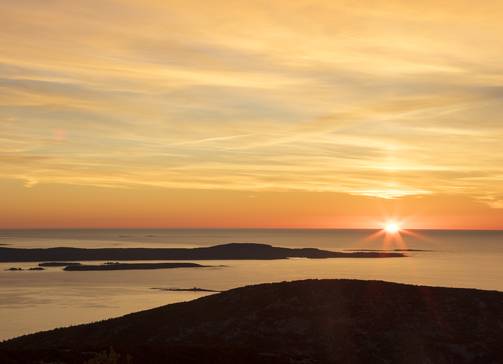 Granite formations on Cadillac Mountain summit shaped by glacial movement and coastal weather in Acadia National Park