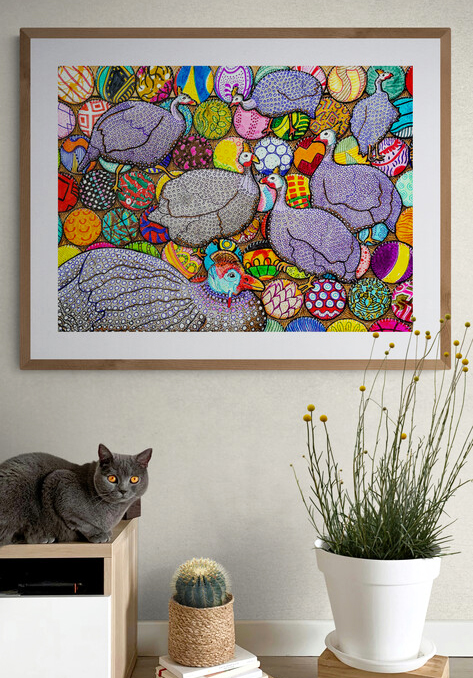 guinea fowl drawing art print