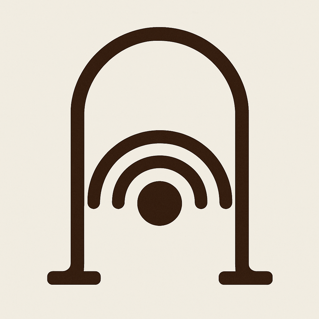 Sound chamber glyph with radiating acoustic arcs inside temple vault