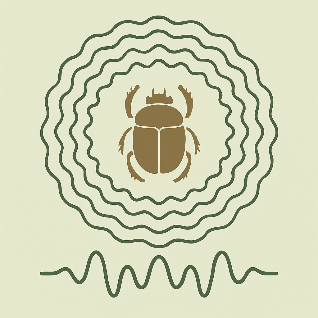 Scarab beetle at center of cymatic waves and vibration pattern