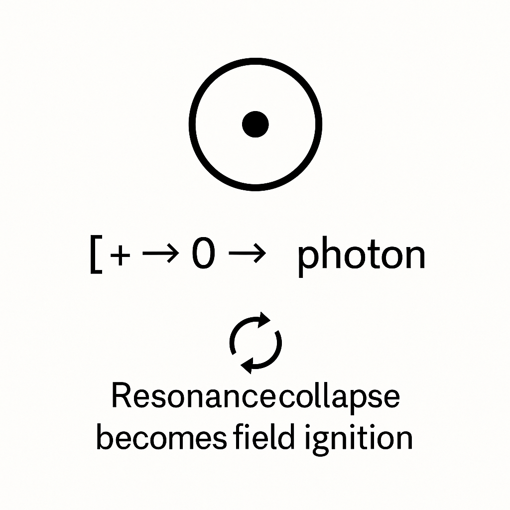 Symbolic glyph showing polarity collapse to photon through resonance