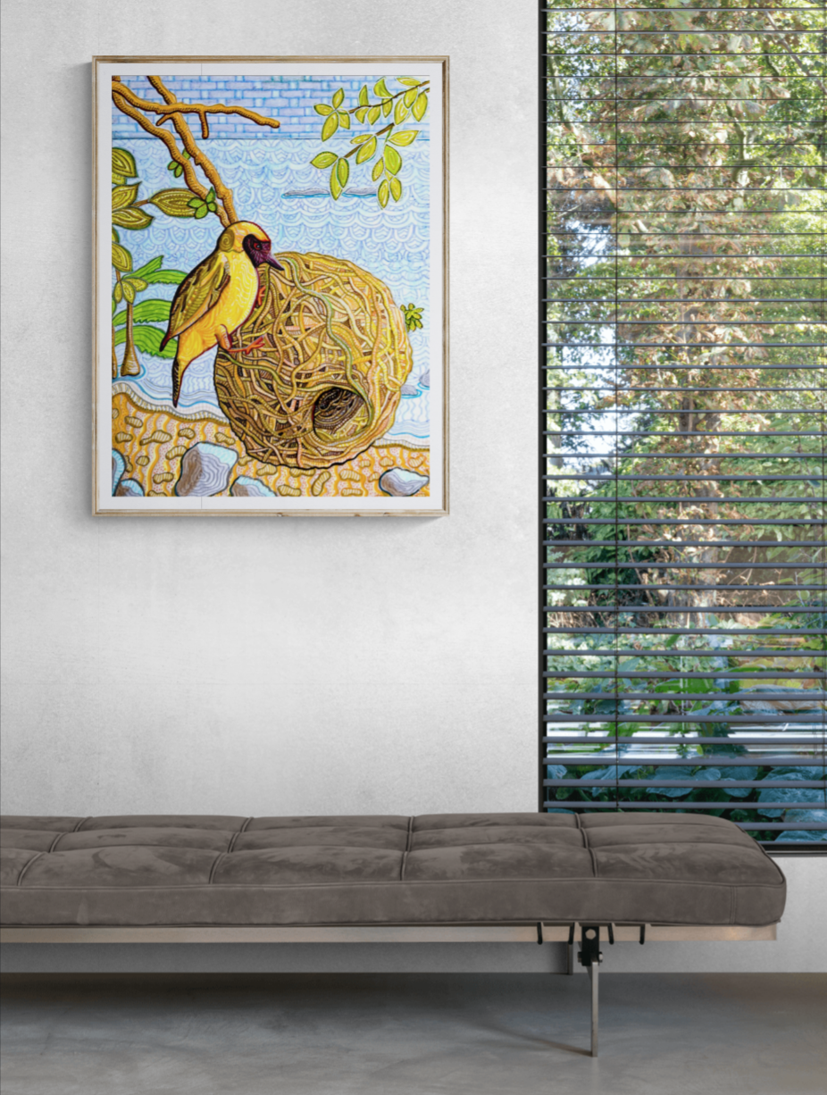 masked weaver Lake Malawi nest drawing