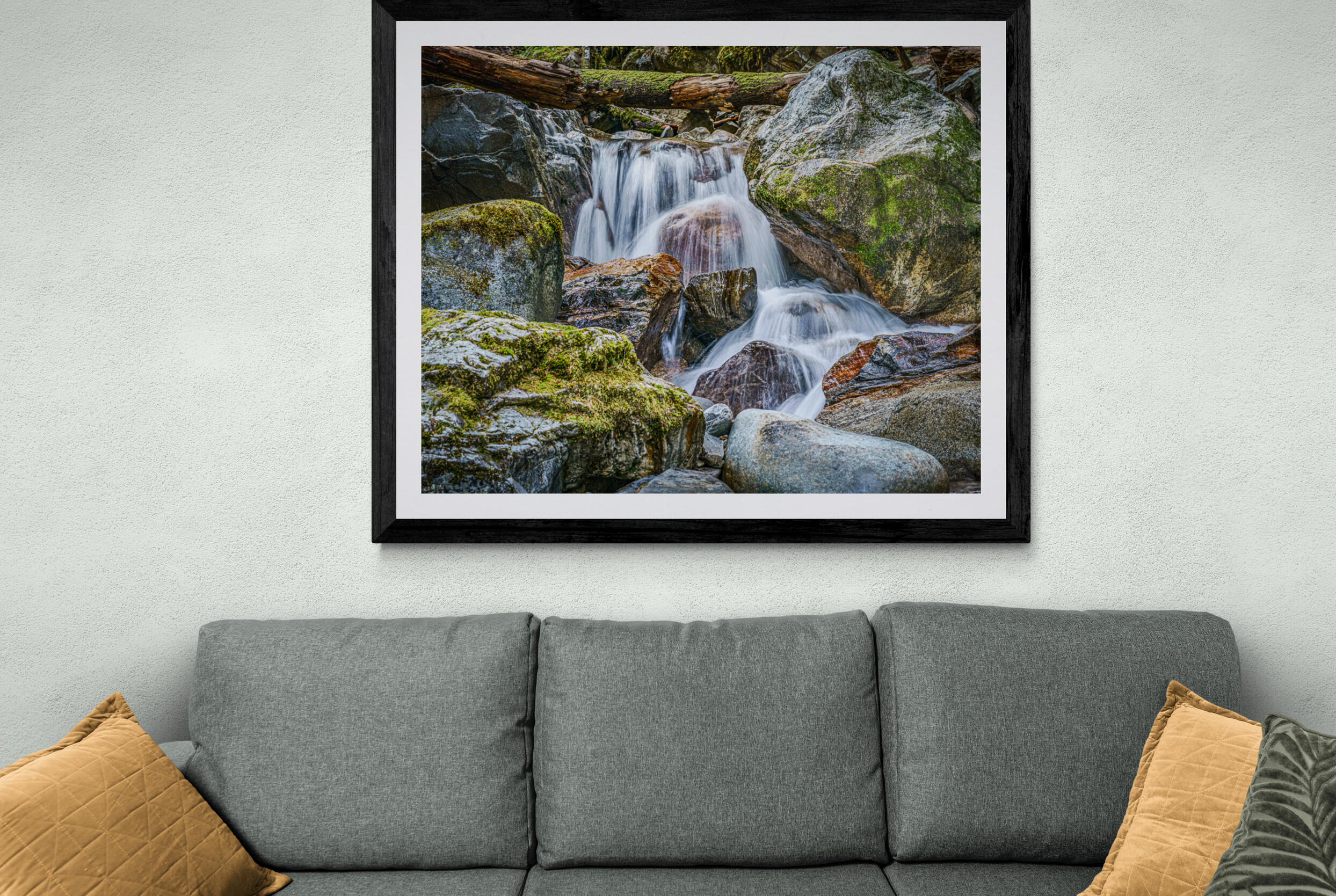 Waterfall Under Log
