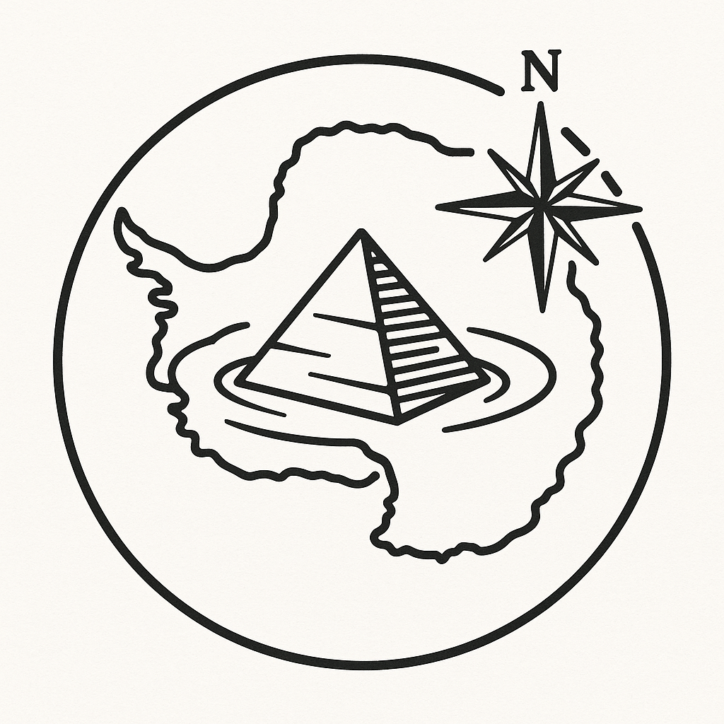 Antarctica pyramid glyph with compass rose and polar resonance