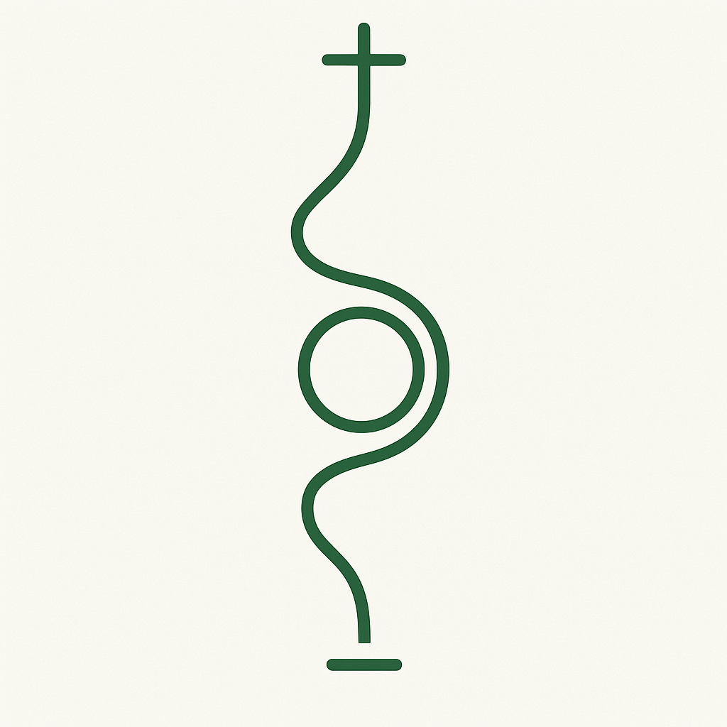 Glyph showing + 0 – as a vertical spiral of coherence