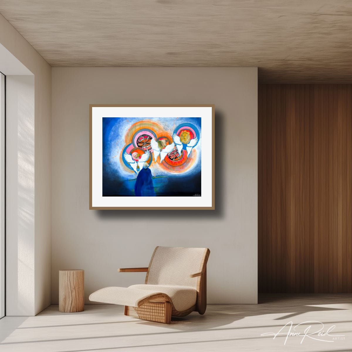Colourful visionary art print Ezekiel 2 by Anne Reid Artist in contemporary room décor