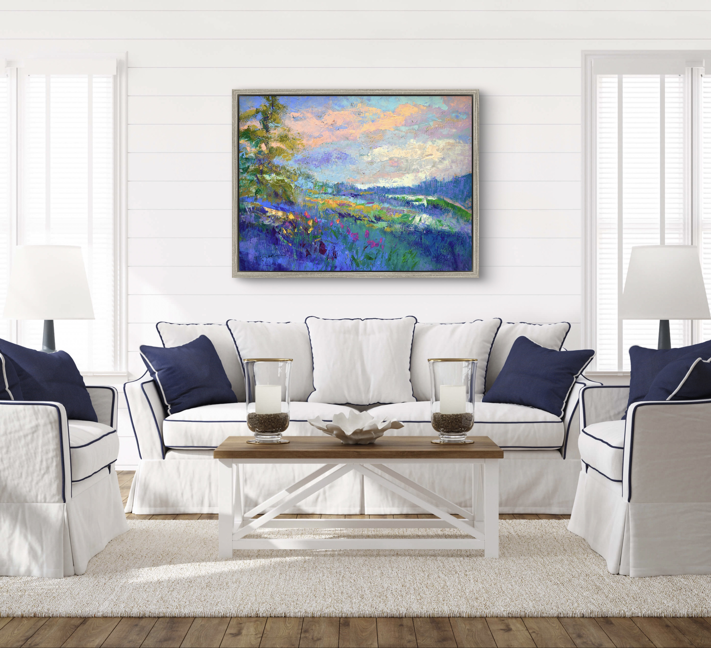 Happy Day Landscape painting fine art print blue white