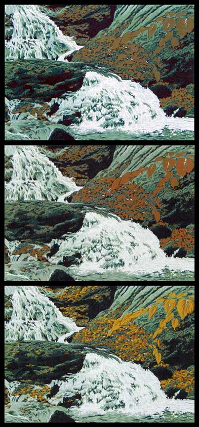 Solitude, impressions 6, 7, 8, linocut print by William H. Hays