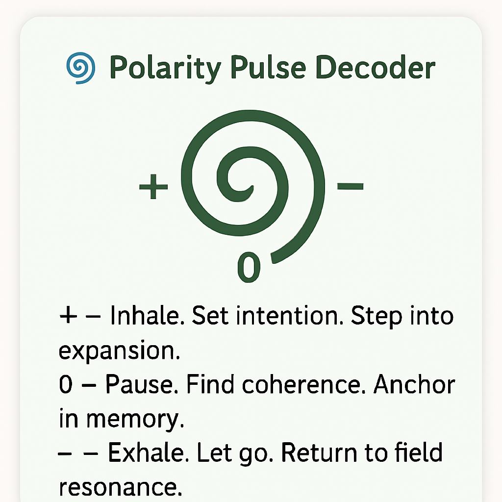 Polarity Pulse Decoder Glyph showing + / 0 / – spiral logic