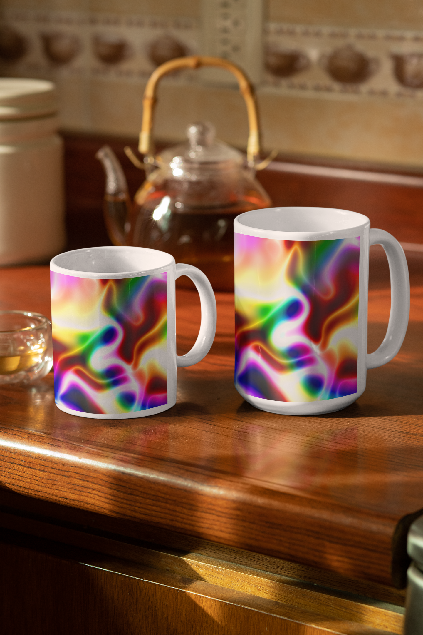 Two mugs available. 11 ounce and 15 ounce.