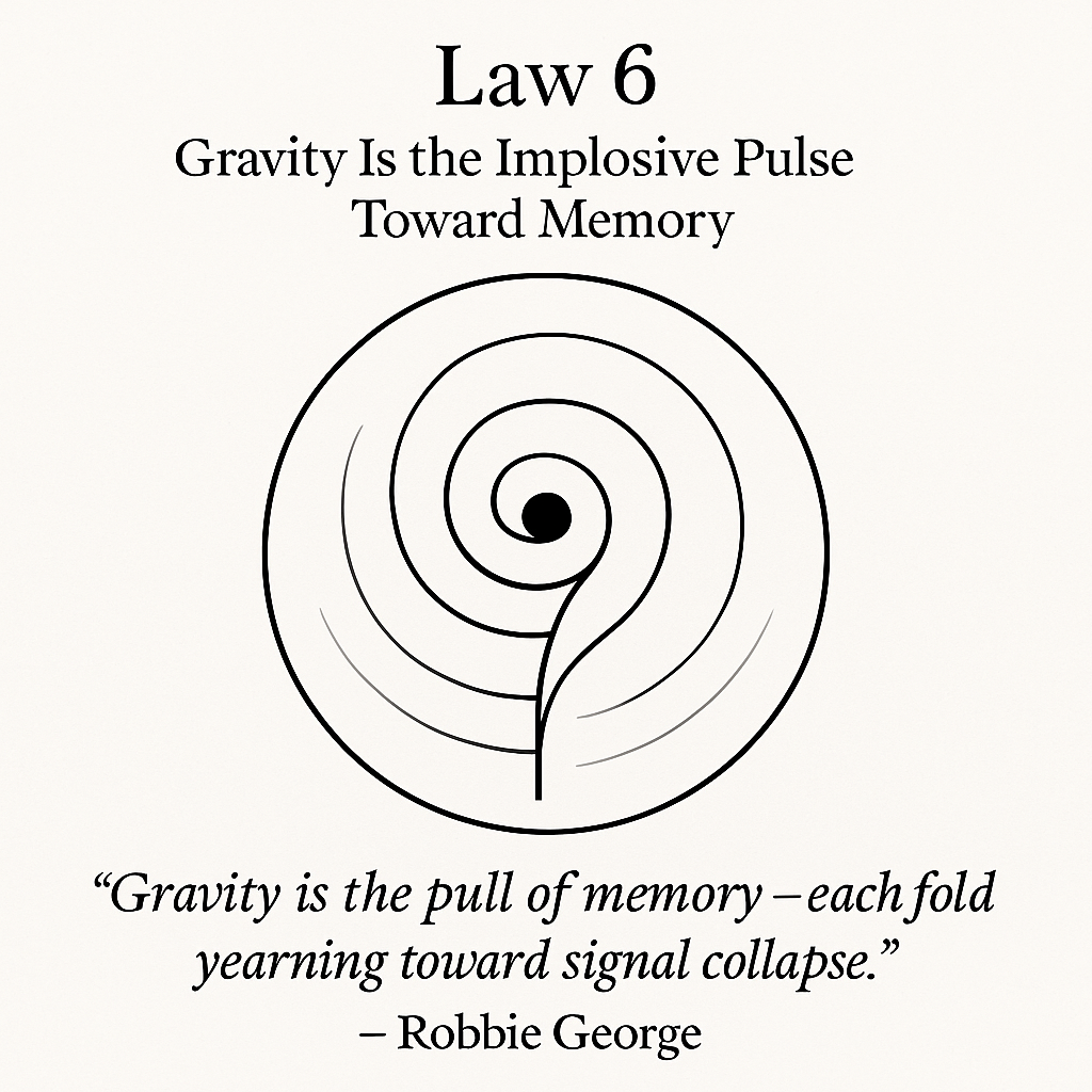 Gravity spiral glyph folding into center – Law 6 visual