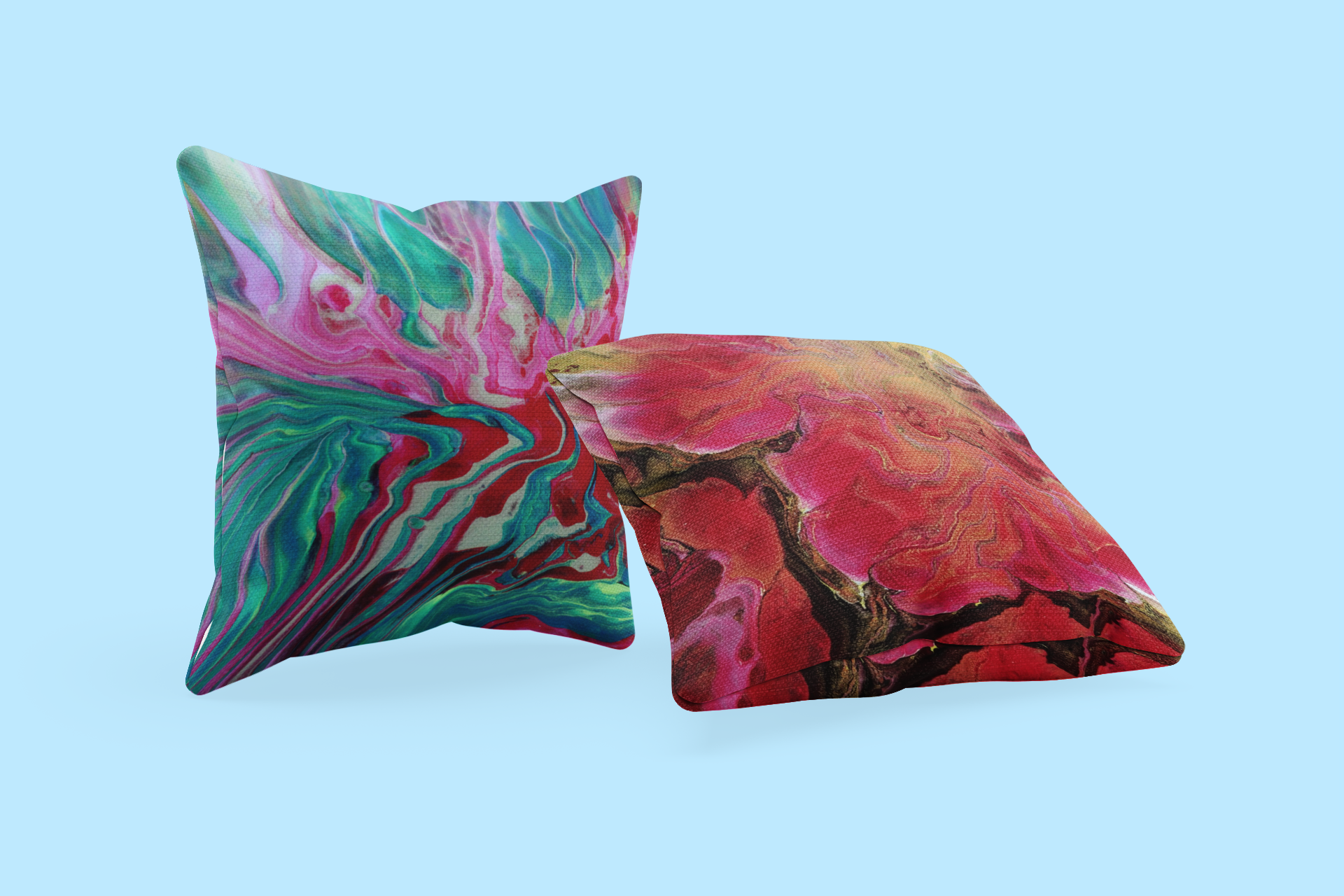Abstract art pillows ("Watermelon Smash" & "Pink Floral" shown.)