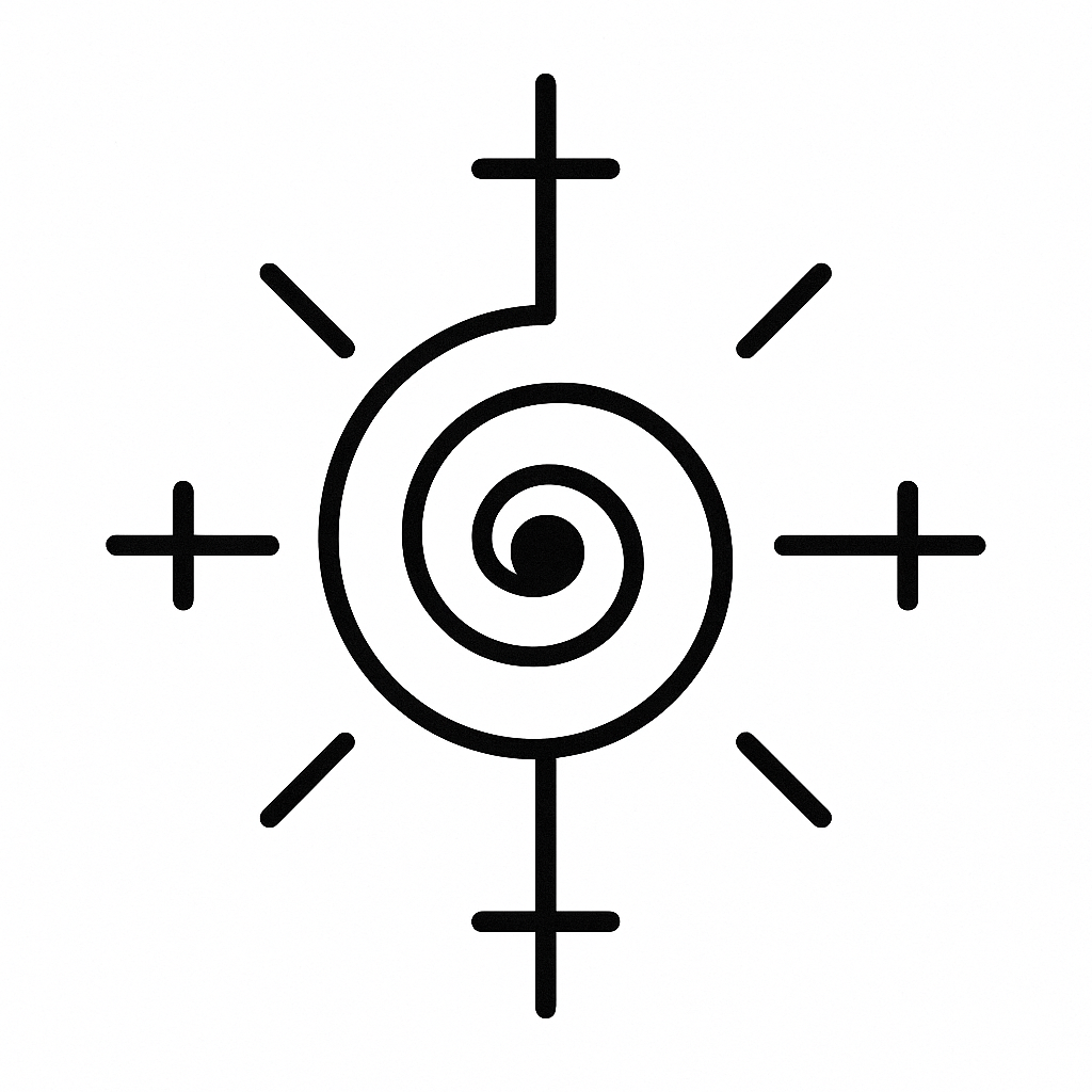 Black and white glyph of a seated figure within a toroidal throne of resonance—symbolizing embodied sovereignty and glyphic remembrance