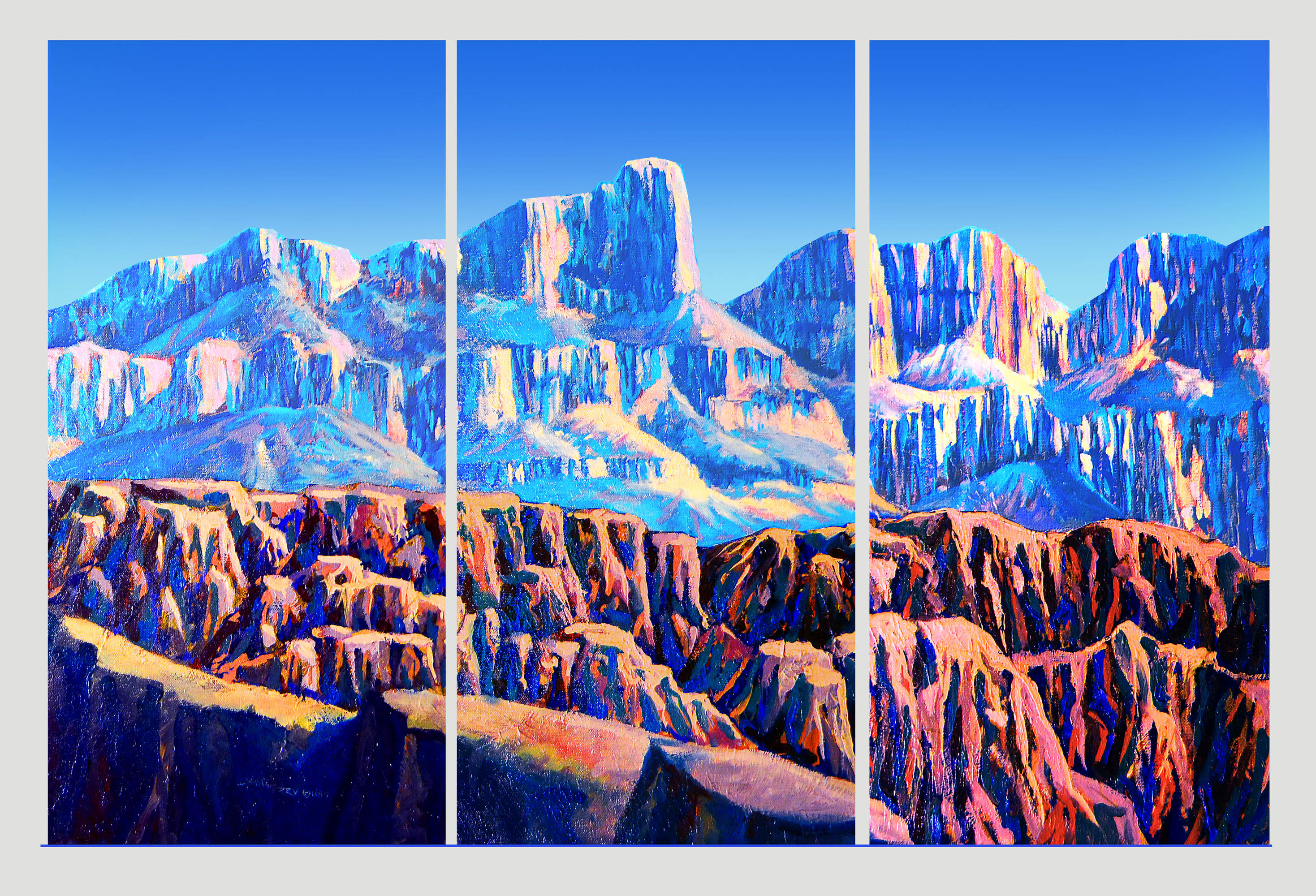 The three works shown as a tryptic as it's meant to be displayed.
