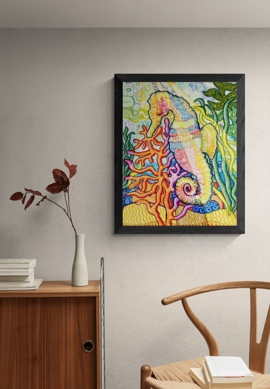 strength seahorse drawing art print