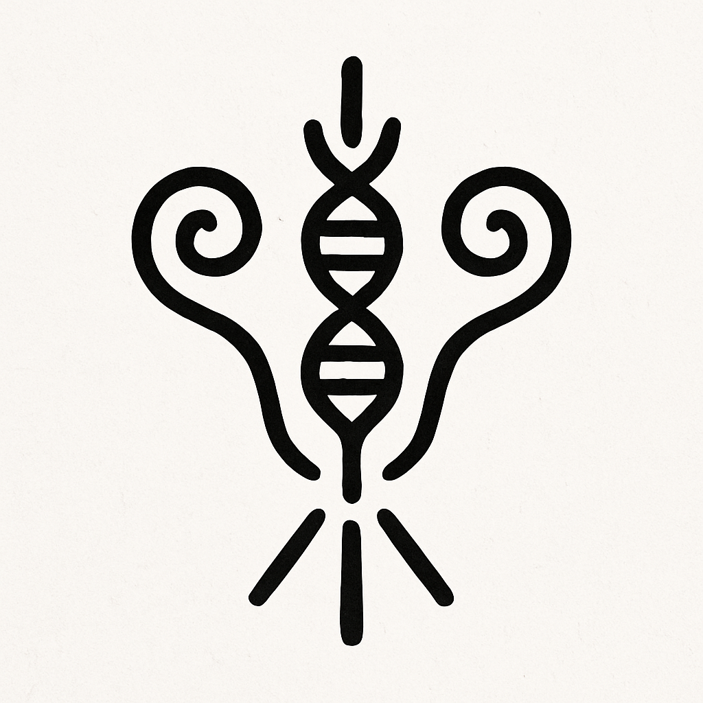 Biofield Decoder glyph – central microtubule spiral with resonance arcs and radiant field
