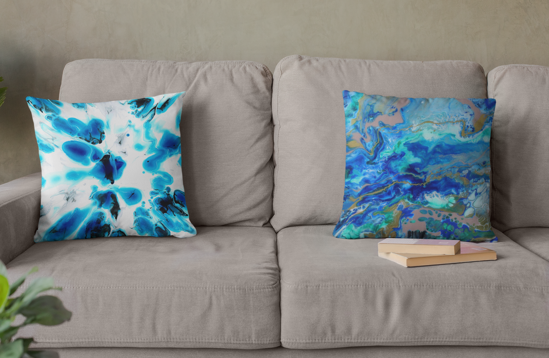Blue throw pillows