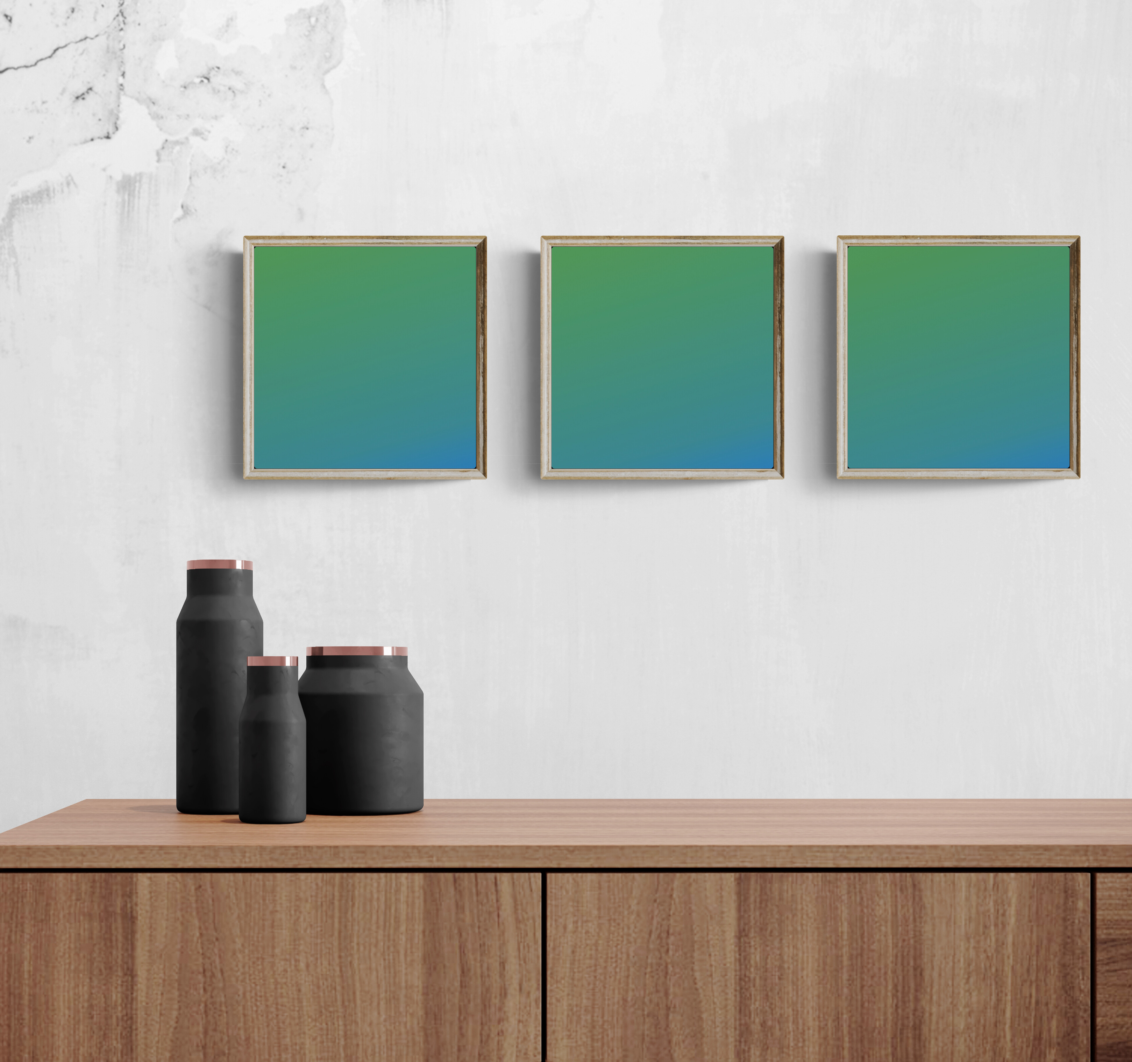Grouping of three "art pieces" that have the same size.