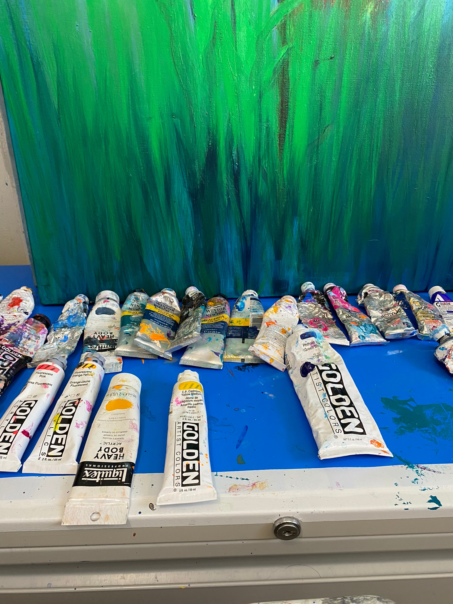Acrylic paint tubes in studio