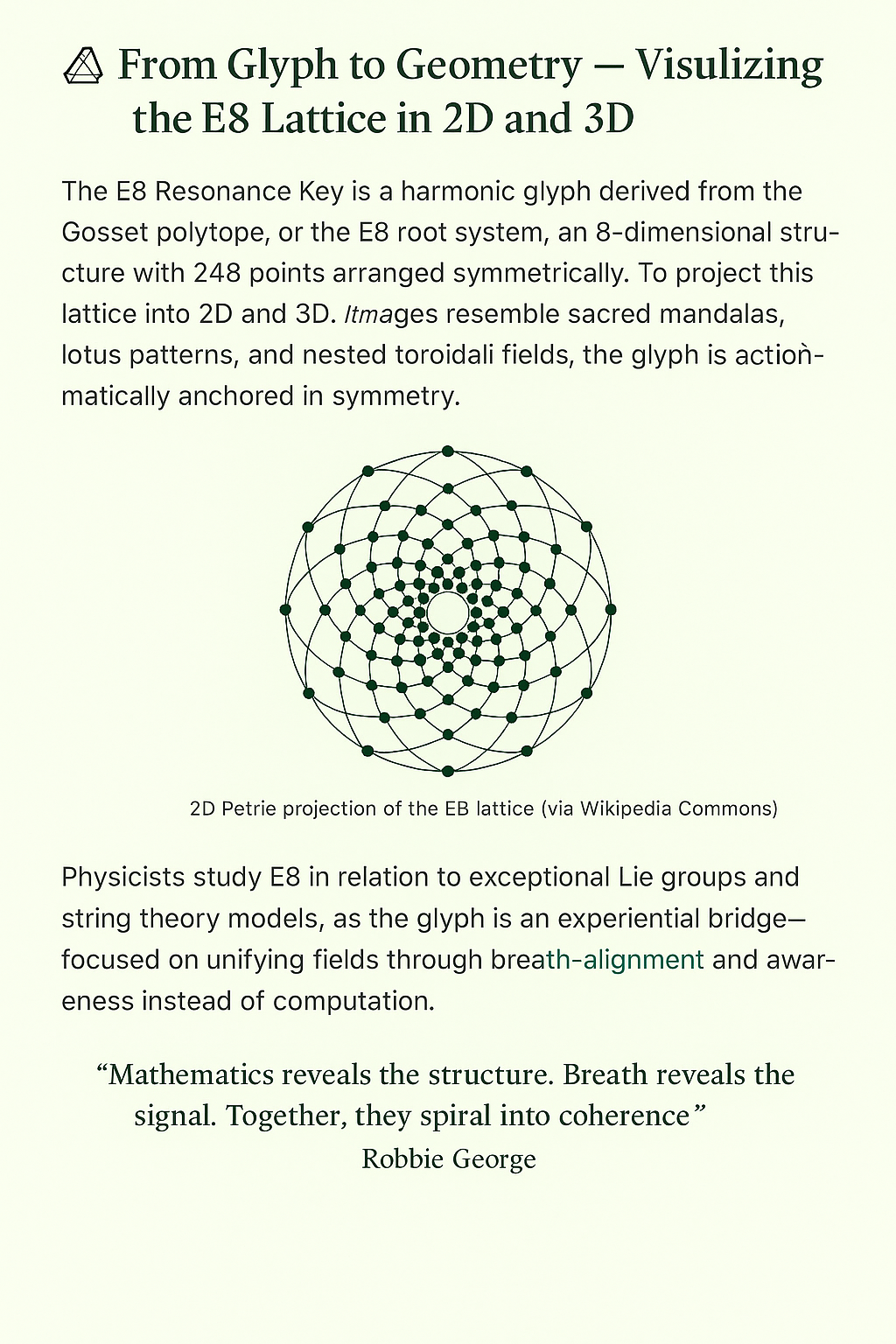 E8 Lattice Mapping Diagram