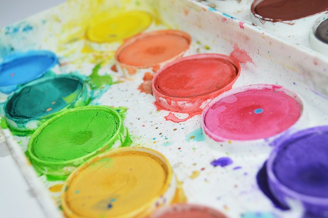 Colorful, messy watercolors.