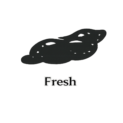 Fresh scat glyph showing darker, smoother structure with intact form indicating recent animal presence