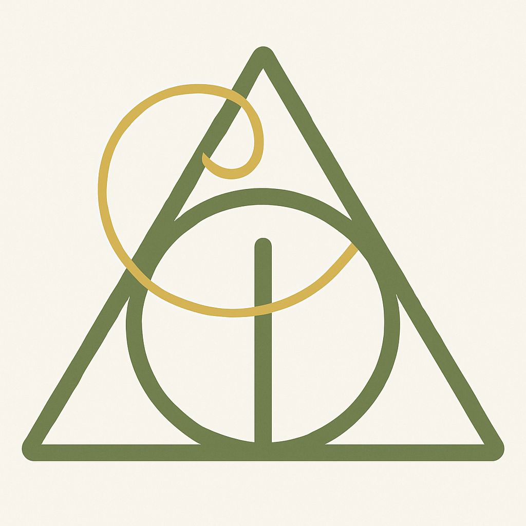 BG3 harmonic glyph — golden ratio spiral overlaid on triangle and circle alignment