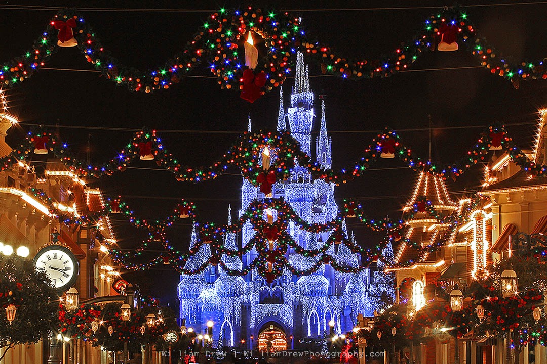 Magic Kingdom at Christmas - Disney Christmas Castle Art by William Drew