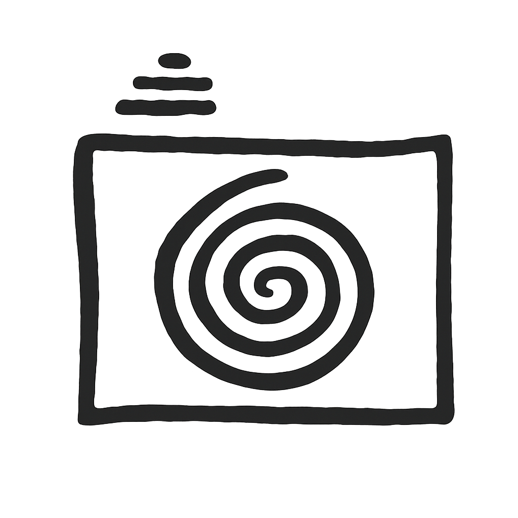 Spiral camera glyph representing observation and resonance