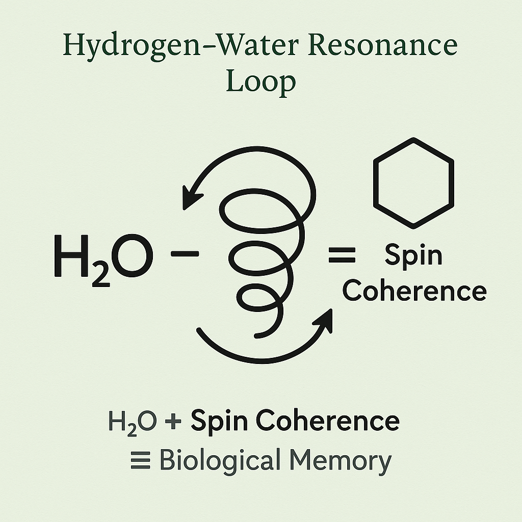 Hydrogen-water resonance diagram showing spin coherence and memory encoding