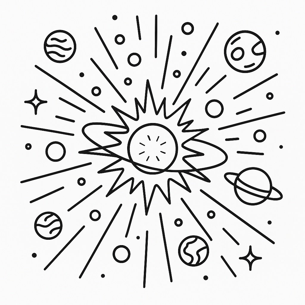 Cosmic collision illustrated — planetary or stellar fusion emitting light and resonance