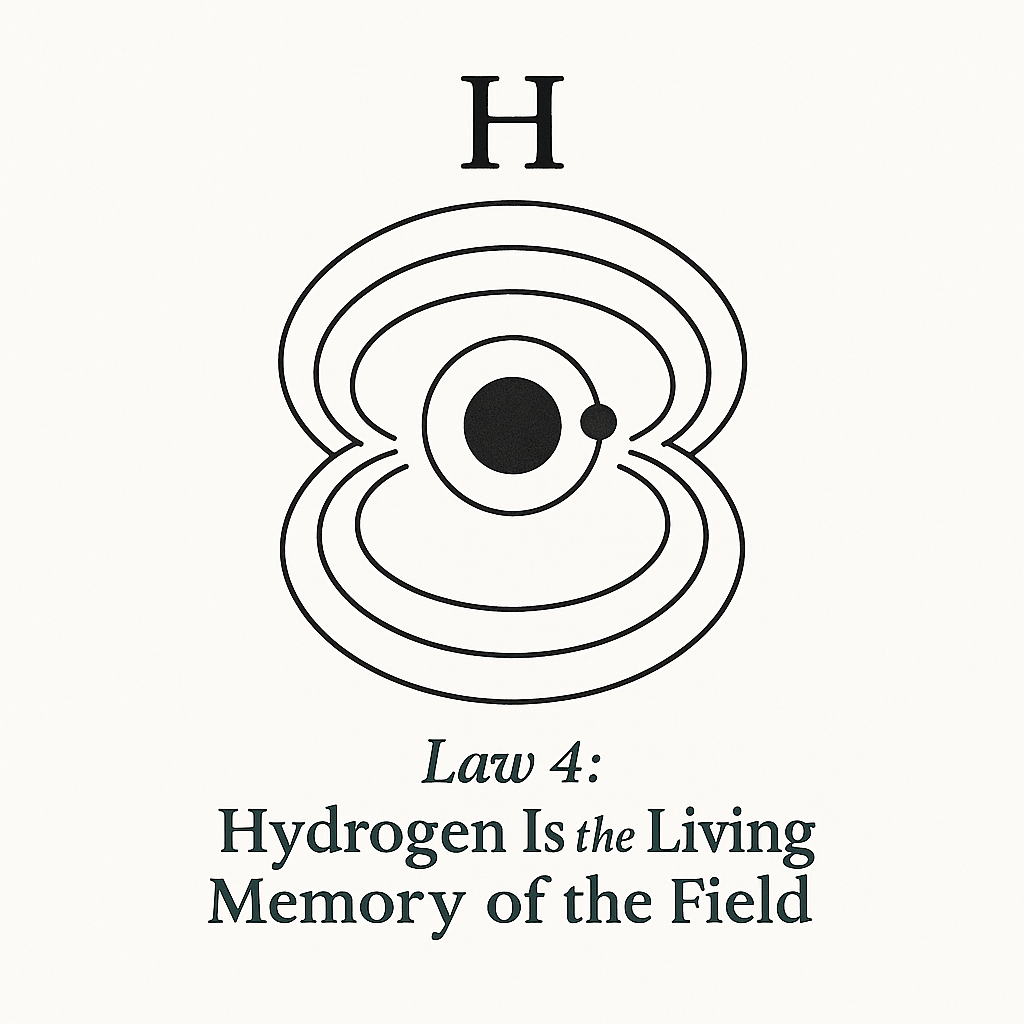 Hydrogen atom glyph with concentric resonance rings – Law 4 symbol