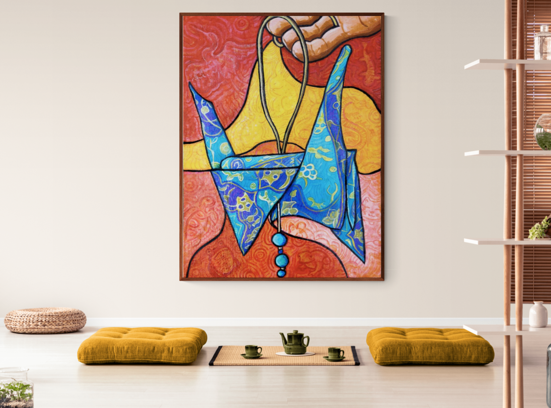 paper crane painting art print