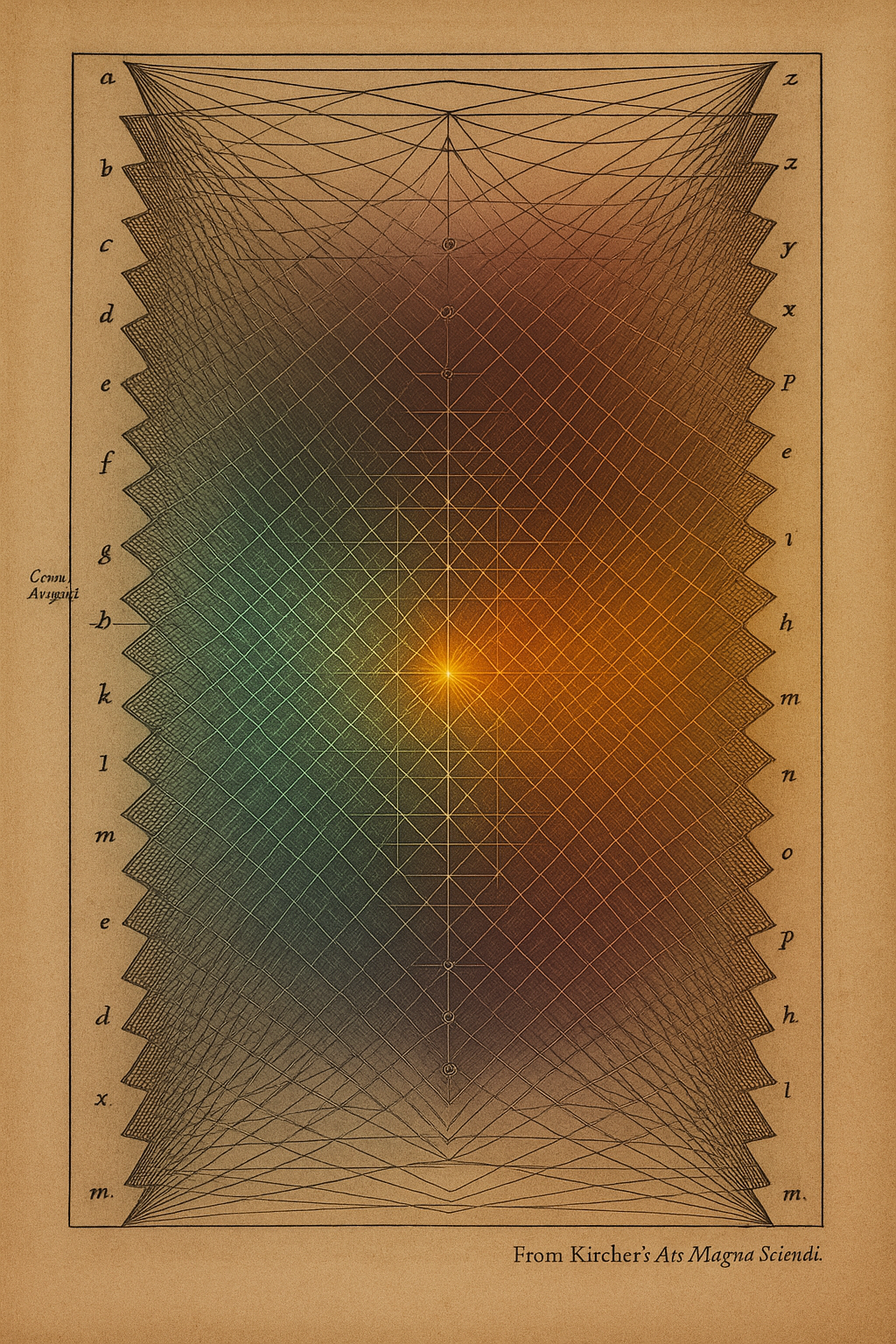 Signature Series resonance lattice—teal/gold glow with central point of light.